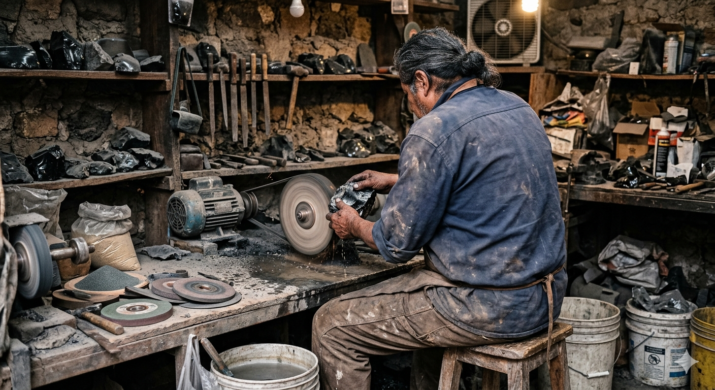 Mexican lapidary crafsman